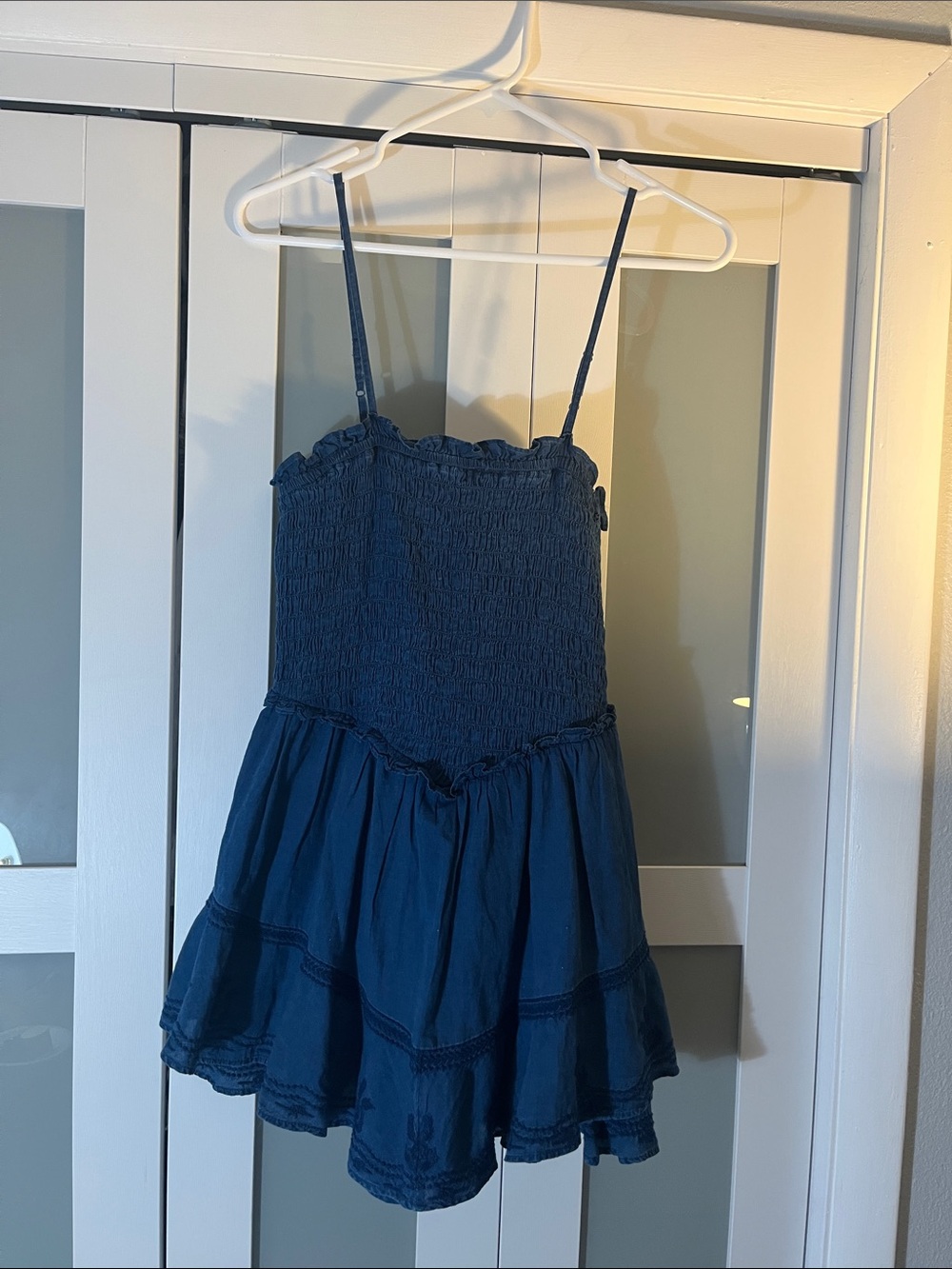 American Eagle Navy Blue Spaghetti-Strap Smocked Romper